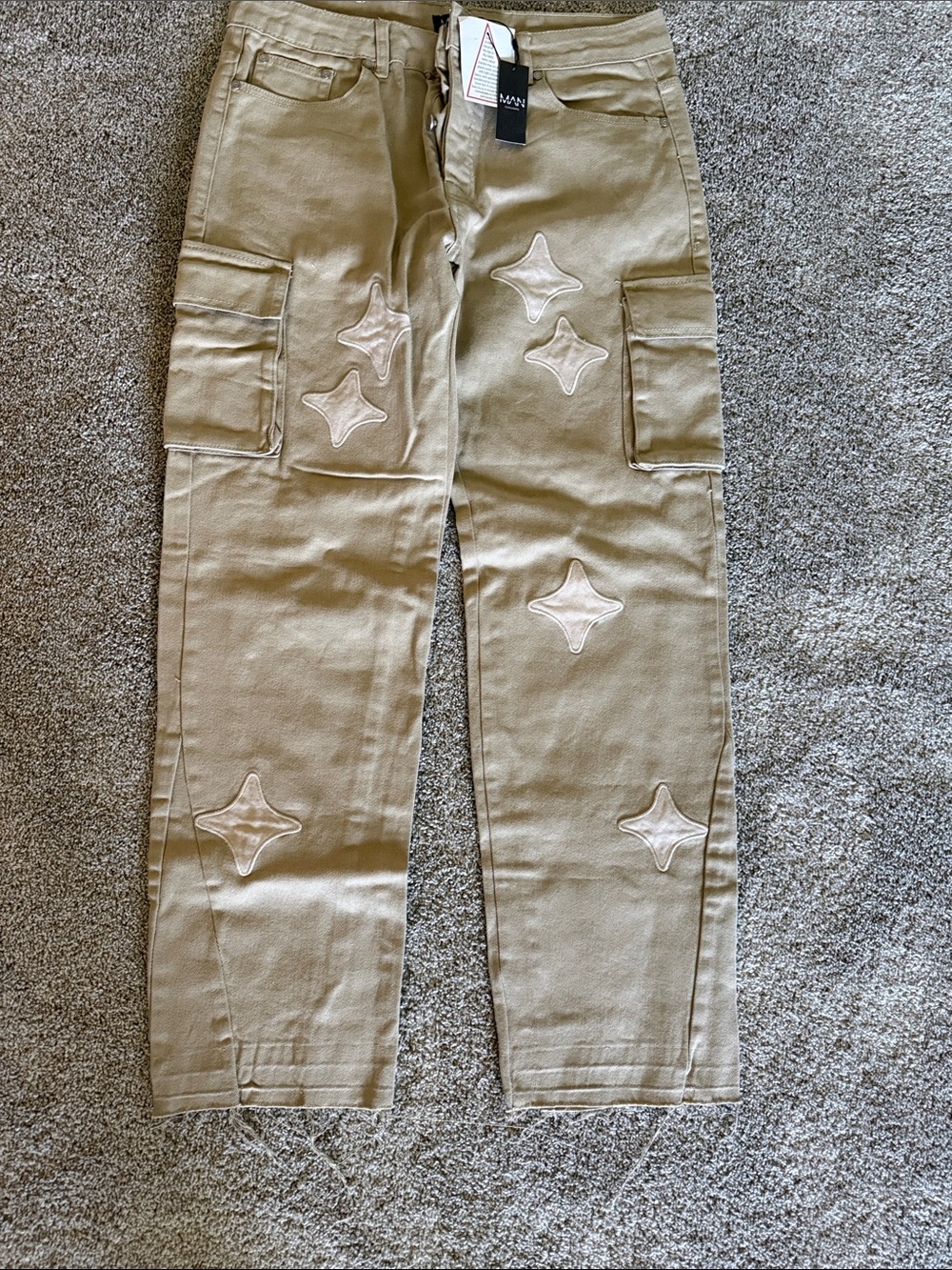 Men's Khaki Cargo Pants with Star Appliqué